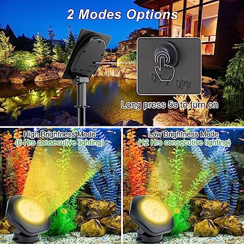Solar Pond Lights,3000K Warm White LED Underwater Submersible Fountain Light,IP68 Waterproof Landscape Spotlights Lighting for Fish Aquarium Tank Garden Yard Pond Pool Decor(3-in-1) - Image 3