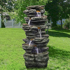 PeterIvan 6-Tier Rockery Outdoor Relaxing Water Fountain - 40” H Outdoor Waterfall Fountain with LED Light for Home&Office Decor, Stone-Liking Cascading Relaxation Garden Fountains for Patio, Garden - Image 5