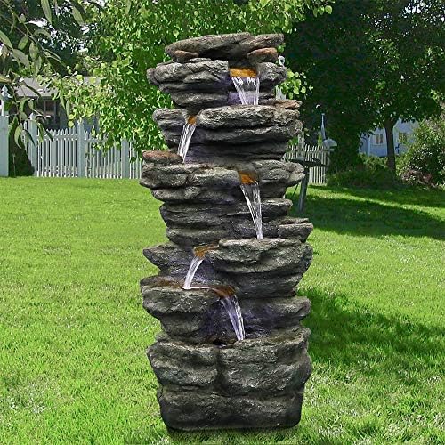 PeterIvan 6-Tier Rockery Outdoor Relaxing Water Fountain - 40” H Outdoor Waterfall Fountain with LED Light for Home&Office Decor, Stone-Liking Cascading Relaxation Garden Fountains for Patio, Garden - Image 5