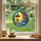 Stained Glass Window Hanging Suncatcher 11.8 in Sakura Lantern Colorful Glass Panel Sun Catcher for Window,Floral Garden Light Window Hanging Decor for Home,Housewarming Gift - Image 4