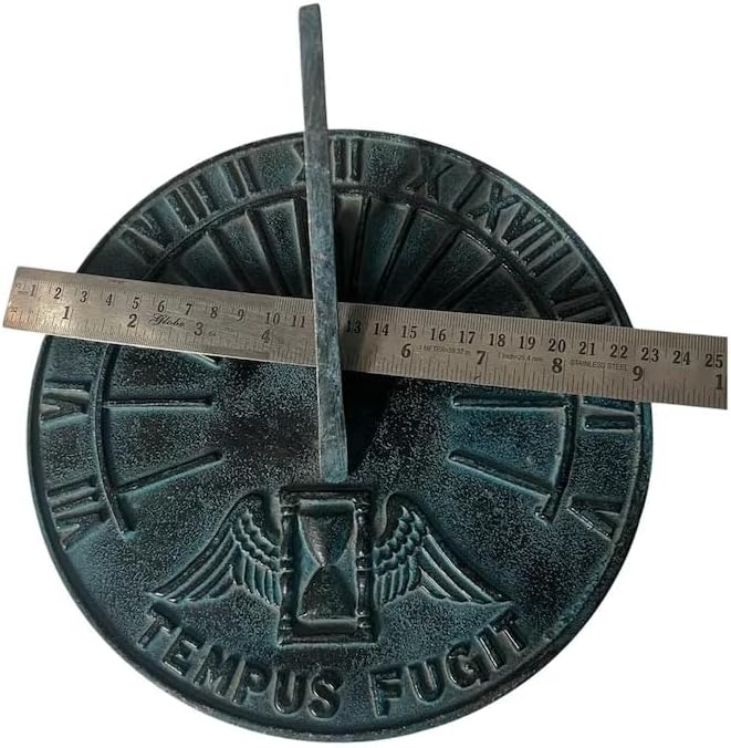 Engraved Metal Sundial with Tempus FUGIT Inscription – 9 Inch Aged Bronze Outdoor Garden Timepiece – Decorative Functional Sundial for Patio, Lawn & Garden Decor - Image 4
