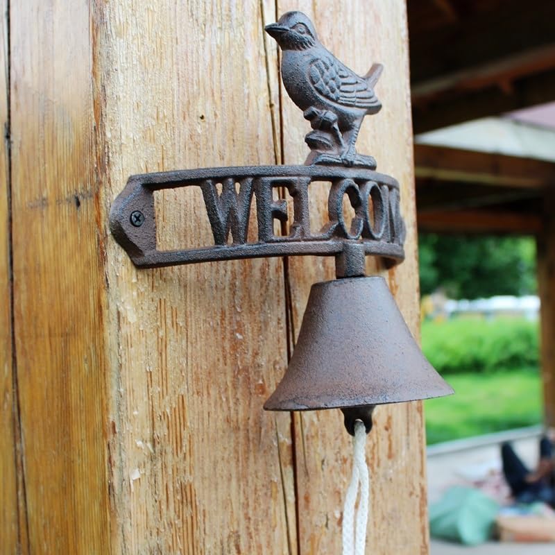 Vintage Cast Iron Doorbell, Hanging Dinner Bell, Retro Style Outdoor Wall Mount Door Bell, Bird Welcome Sign - Image 3