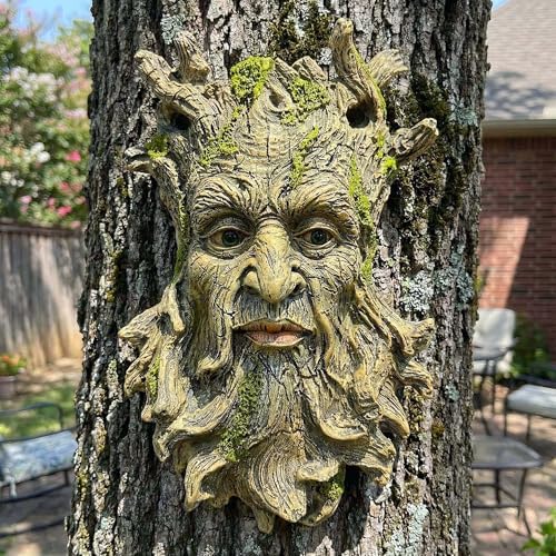 10.3" Whimsical Tree Face Sculpture, Garden Peeker Statue, Outdoor Trunk Tree Huggers Art, Landscape Accent Ornament, Hanging Fairy Elve Figurine for Yard Art, Trees Decor Wall Mounted Statues - Image 6
