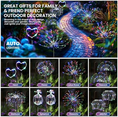 PEVOROS Solar Firework Fairy Garden Lights Outdoor, Colorful, 8 Pack - Image 2