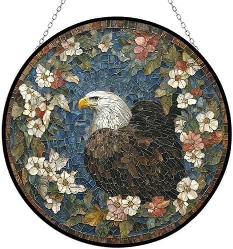9.84 Inch Flowers Eagle Stained Glass Window Hanging Suncatcher Suncatcher Stained Glass Christmas Halloween by Unknown