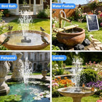 12W Solar Fountain Pump for Water Feature Outdoor DIY, Solar Water Fountain 132 GPH with 9.84FT Power Cable, 6 Spray Nozzles, 3.28FT DIY Tubing for Garden, Pond, Bird Bath - Image 7