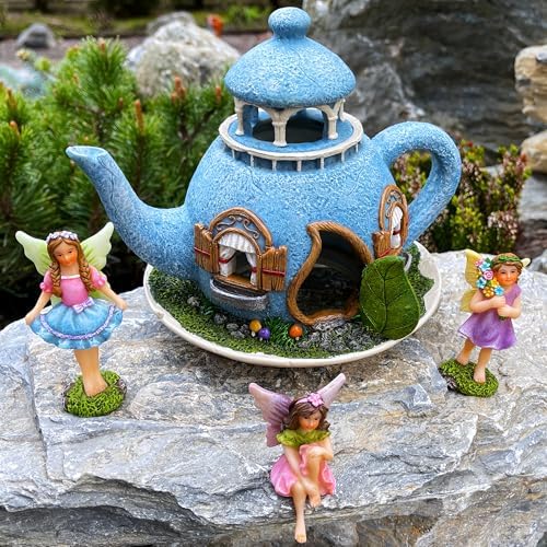 Mood Lab Miniature Garden Decor - Decorative Resin 7.1" H Teapot House Set (4 pcs) - Indoor & Outdoor Garden Decor - Image 4