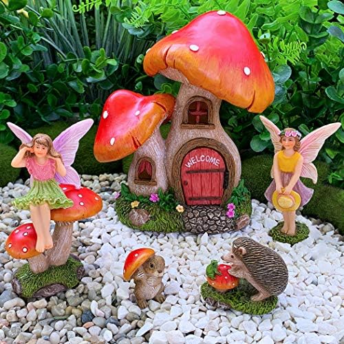 Mood Lab Fairy Garden Figurines - Mushroom House Set (6 pcs) - Miniature Decorative Statues & Accessories - Outdoor & Indoor Garden Decor - Image 6