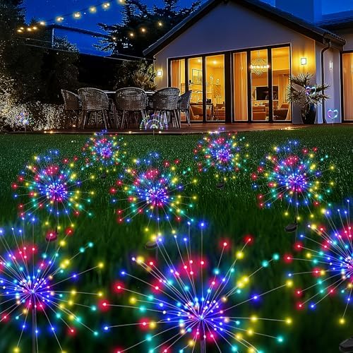 PEVOROS Solar Firework Fairy Garden Lights Outdoor, Colorful, 8 Pack by PEVOROS