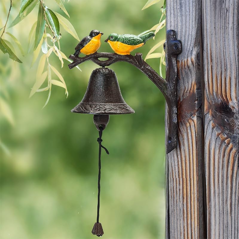 Sungmor Cast Iron Dinner Bell, Outside Farmhouse Door Bell, Wall Hanging Bell, Antique Lovely Color Birds Decorative Manually Shaking Doorbell, Indoor Outdoor Wall Mounted Ornamental Dinner Bell - Image 3
