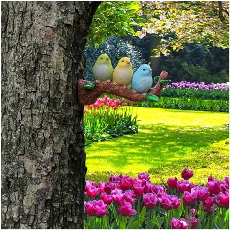 Decor for Outside Tree Hugger with Triple Birds on Branch Hanging Garden Statue Back Yard - Image 6