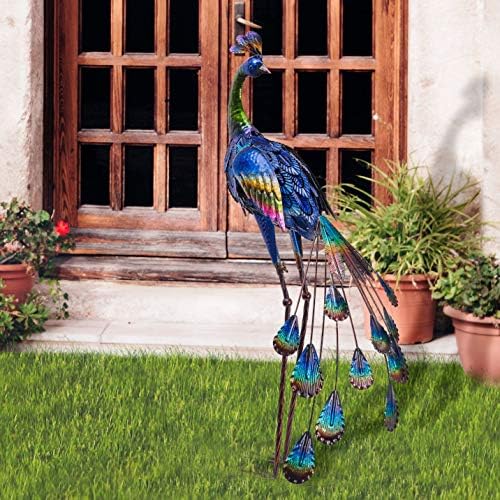 TERESA'S COLLECTIONS Outdoor Decor Peacock Yard Art Garden Sculptures & Statues for Porch Decor,35'' Blue Large Metal Bird Garden Decor for Outside, Yard Decorations Outdoor for Patio,Gifts for Mom - Image 3