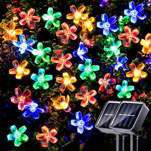 Solar String Flower Lights Outdoor 2 Pack 200 LED 80Ft Multi-Color Christmas Fairy Lights with 8 Lighting Modes, Waterproof Solar Lights Outdoor for Garden Christmas Wedding Xmas Tree Decoration by LightUpYourLife