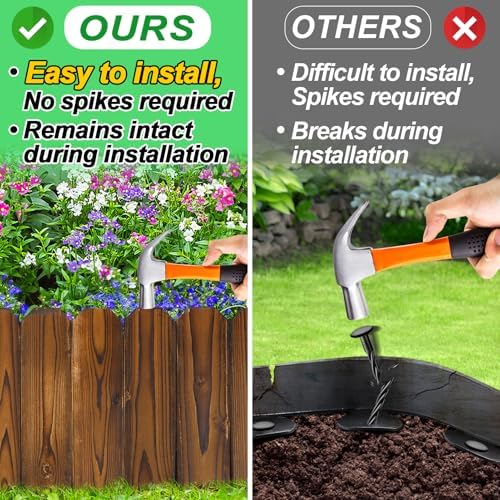 Rustic Pine Wood Garden Fence - 26.2ft Total Length (2pcs 13.1ft L*12in H) Easy to Install Sturdy Wooden Landscape Edging Border, No Fading Planter Fencing for Yard Flower Bed Lawns Pathway Tree - Image 3