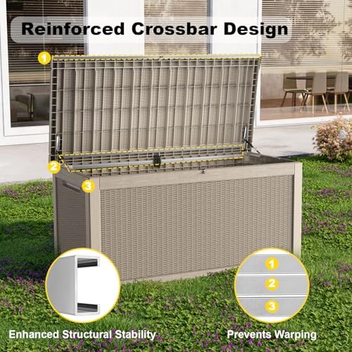 320 Gallon Waterproof Outdoor Storage Box, UV Resistant Resin Deck Box with Hydraulic Rod for Reinforced Stability, Perfect for Patio, Garden, and Pool（Grey，320 Gallon） - Image 4