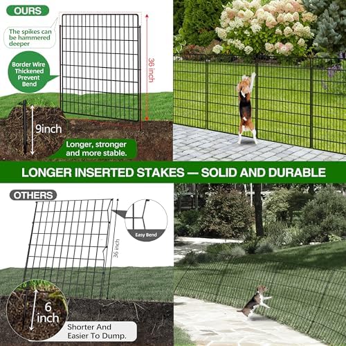 10 Panels Dog Fence Outdoor for Yard, 36 in(H) X 24 ft(L) Decorative Garden Fence Rustproof No Dig Animal Barrier Fencing Metal Wire Panel Border Patio Rabbits Ground Stakes Fencing - Image 3