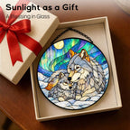 Stained Glass Window Hanging Suncatcher 11.8 in Wolf Family Aurora Scene Colorful Glass Panel Sun Catcher for Window,Window Hanging Decor for Home,Housewarming Gift - Image 7