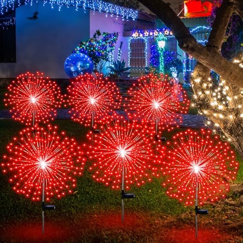 Tujoe 6 Pcs Christmas Solar Firework Stake Lights 180 LED 8 Modes - Image 6