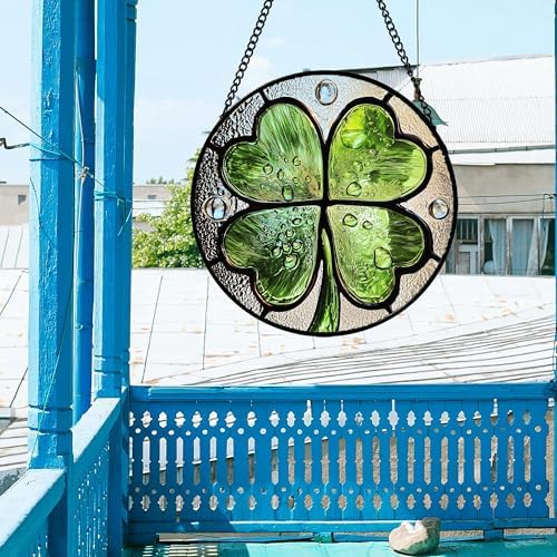 Stained Glass Window Hanging Ireland Lucky Clover Gifts for Women 15" - Image 4