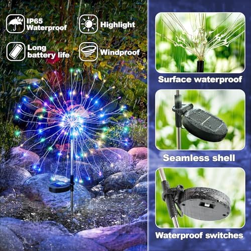 Anordsem Solar Firework Lights Outdoor Garden Fairy Lights 8 Pack Colorful - Image 5