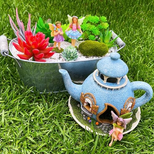 Mood Lab Miniature Garden Decor - Decorative Resin 7.1" H Teapot House Set (4 pcs) - Indoor & Outdoor Garden Decor - Image 6