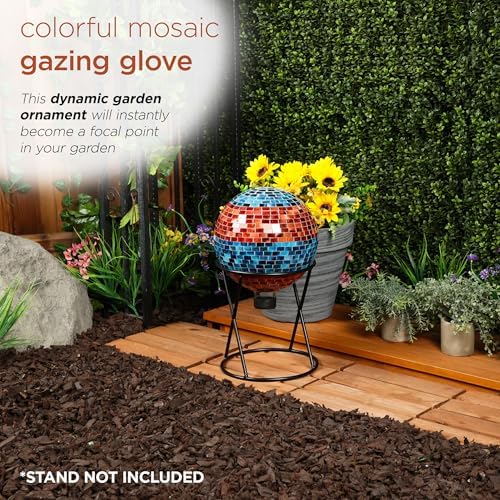 Alpine Corporation HGY292 Striped Mosaic Gazing Globe, Stylish Décor for Garden, Patio, & Lawn, 12" H, Orange and Turquoise - Image 4