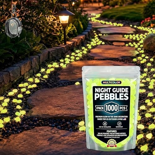 Glow in the Dark Rocks Outdoor, Night Guide Pebbles for Aquarium, Luminous Garden Stones for Landscape Decor, Yard, Walkway & Planter (1000, Yellow) by LISINUO