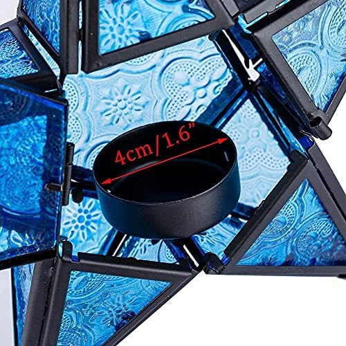 Romadedi 2-Pack Orange & Red Glass Hanging Star Lanterns for Tea Light - Image 6