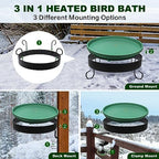 Heated Bird Bath, 3 Easy Ways to Mount Heavy Duty Metal Pedestal Detachable Bird Bath Bowl for Easy Cleaning, 75W Heated Bird Baths for Outdoors for Winter Garden Yard Patio Lawn, Green - Image 3