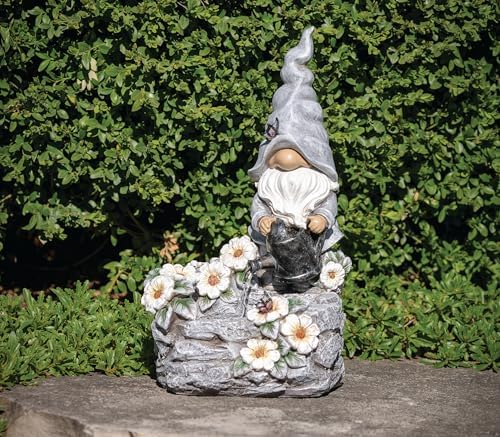 Roman, 13.5" H Gnome and Flowers Garden Fountain, Outdoor Decor, Decorative Garden Statue by Roman