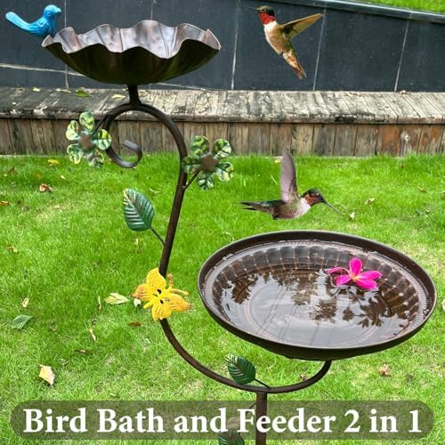 Metal Bird Baths for Outdoors, 44" Height Cast Iron Pedestal Bird Bath and Feeder, Vintage Sturdy Heavy Duty Birdbath Bowl, Tall Floral Accents Birdbaths for Garden Yard Patio Porch Decor - Image 5