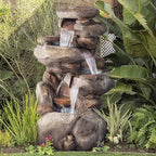 Alpine Corporation | 40" 4-Tier Rock Floor Fountain with Cascading Water & White LED Lights, Tranquil Outdoor Water Feature for Garden, Patio, Yard & Deck, Light Gray - Image 2
