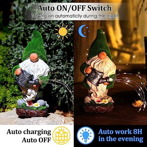 VChymm Flocked Solar Garden Gnomes Outdoor Statues-11.8‘’Outdoor Garden Decor-LED Outdoor Decor Light-Unique Housewarming Gifts Yard Art Sculptures for Patio Lawn Ornaments - Image 4