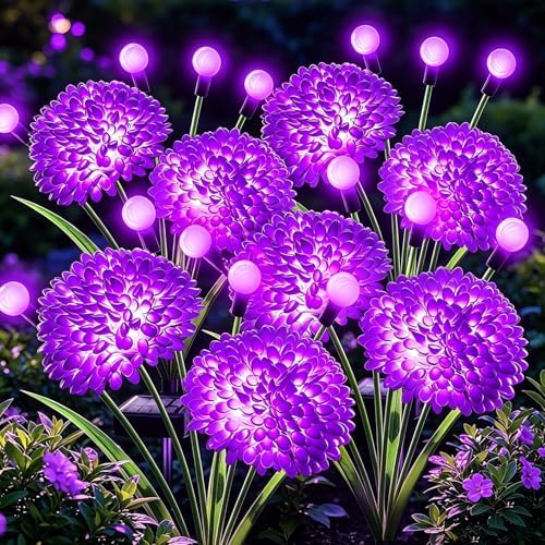 VOOKRY Solar Flowers Outdoor Waterproof, 2 Pack Purple Garden Lights with Swaying Firefly Lights, Flower Light Garden Decor for Yard Patio Pathway Lawn Grave, Gardening Gifts for Women Birthday by VOOKRY