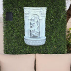 XBrand 30.3" Solar-Powered Wall Mounted Water Fountain with Maiden & Floral Detail, Tiered Waterfall Design for Garden, Yard or Courtyard, Durable Polyresin, Antique Stone - Image 2