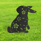 Floral Rabbit Metal Garden Stake Decorative, Elegant Floral Cutout Design Silhouette Statues for Yard Art, Outside, Patio, Outdoor Decor, Garden Decorations, Lawn Ornaments - 24" Black by SIGNLEADER