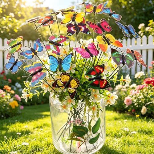 50/100/200 Pcs Butterfly Garden Stakes, 3D Artificial Butterflies for Flower Arrangements & Bouquets, Waterproof Decorative Garden Stakes for Outdoor Yard Decor (50, 5.9in) by WelcometoRINGSCZU
