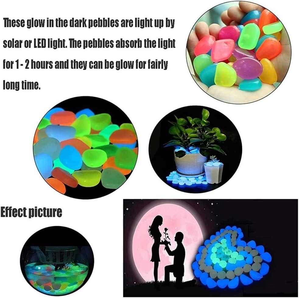 Luminous Stones, Glowing Stone Blue Pebbles Glowing in The Dark, 600 PCS Glowing Rocks Driven by Light and Solar Energy, Decorative Rock for Fish Tank Garden Lawn - Image 6