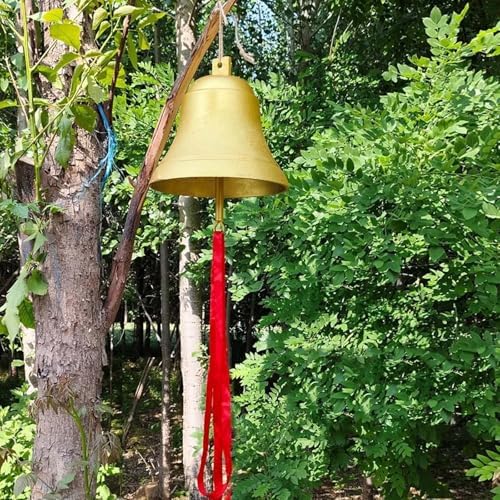 GTPBAO Retro Gold Large Iron Bell, Weatherproof Ringing Doorbell with Red String, Garden Wall-Mounted Hand Bell for Front Door by Unknown