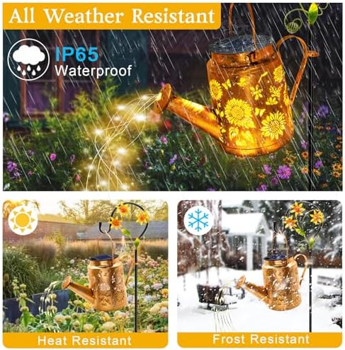 2 Pack Sunflower Solar Watering Can Lights, Solar Lights Outdoor Waterproof - Image 5