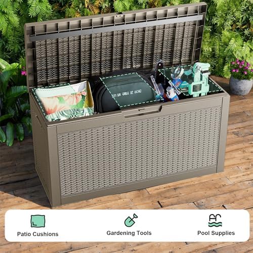 60 Gallon Waterproof Resin Deck Box, UV Resistant Outdoor Storage for Garden, Patio, Porch, Delivery（Gray，60 Gallon） - Image 5