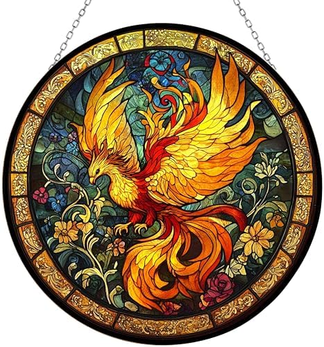 Sacred Phoenix Bird Suncatcher Stained Glass Window Hangings Sun Catchers Colorful Ornament Gifts for Women Mom Wife Halloween Christmas Housewarming 11.8" by HYPESTYLE