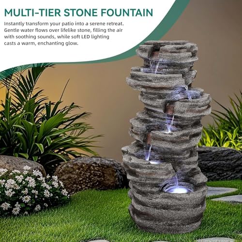 Extra-Large Rock Outdoor Water Fountain with Pump & Light Separate Control - Image 5