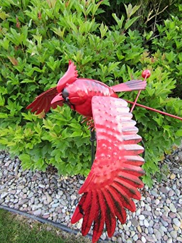Whimsical Kinetic Energy Metal Red Cardinal Yard Stake Wind Spinner Whirly-Gig Windmill Garden Art Bird - Image 3