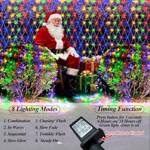 Lovelite 10ft x 10ft Net Lights, 280LED Gazebo Lights Outdoor 8 Modes Timer, Waterproof Connectable Christmas Light Clear Wire Large Size for Bushes Patio Pergolas Garden Holiday Party - Mulicolor - Image 2