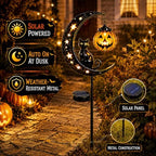 Solar Halloween Black Cat & Pumpkin Moon Garden Stake Light, with Hanging Pumpkin Lantern, Outdoor Halloween Decorations Yard Decor Lights for Garden, Patio, Lawn, Walkway, Porch(Style-A) - Image 3