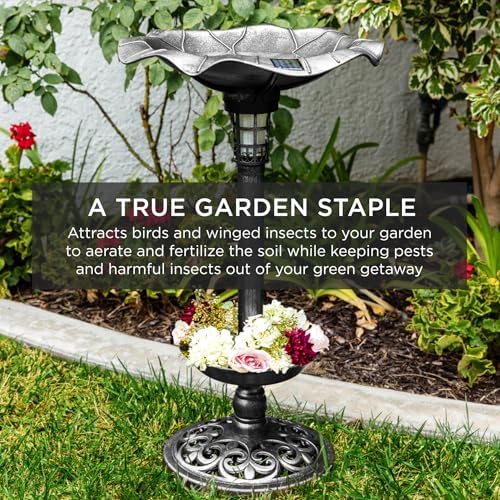 Best Choice Products Bird Bath W/Solar Light & Planter - Black - Image 6