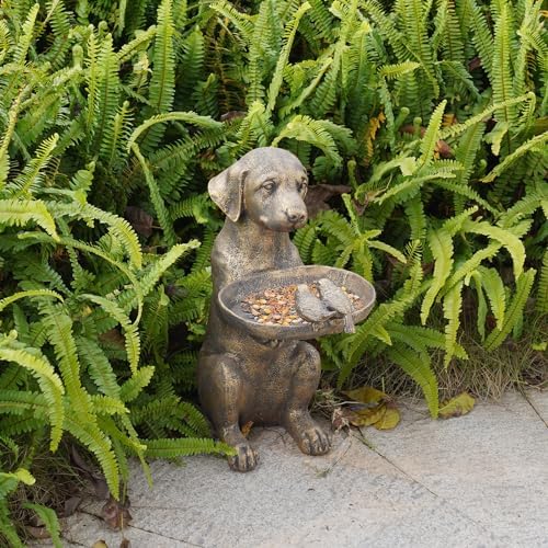 Cynkeyee Outdoor-Statues Garden Decor Bird Bath - Large Dog Statue Bird Feeder Statues for Outside Yard Lawn Patio Gardening Gifts for Women Fairy Garden 15x10x19 Inch (Copper) - Image 4
