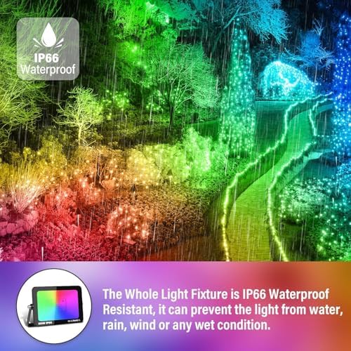 2-Pack 100W RGB LED Flood Light, Remote Outdoor Color Changing Light - Image 5