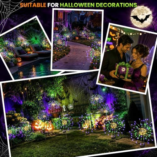 PEVOROS Solar Halloween Garden Lights Outdoor, Purple/Yellow/Green, 6 Pack - Image 4